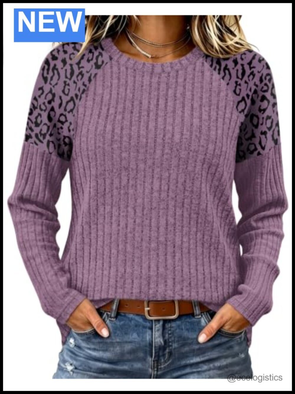 Long Sleeve Tunic with Leopard Print Raglan Sleeves